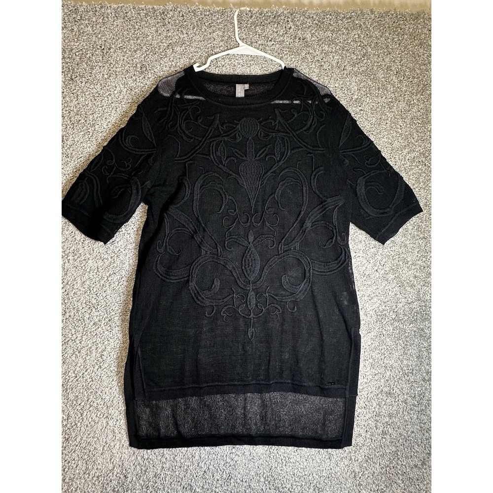 Sweaty Betty Tilia Short Sleeve Tee Black Sheer Embroidered Mesh Tunic Small